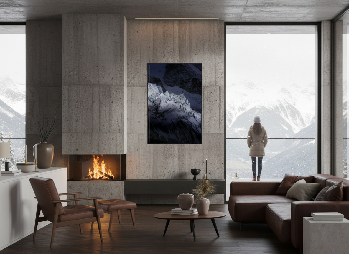 80 x 120 cm, verre acrylique 2mm sur cadre aluminum black 25 mm Cicatrices de glace, glacier de Moiry, 202