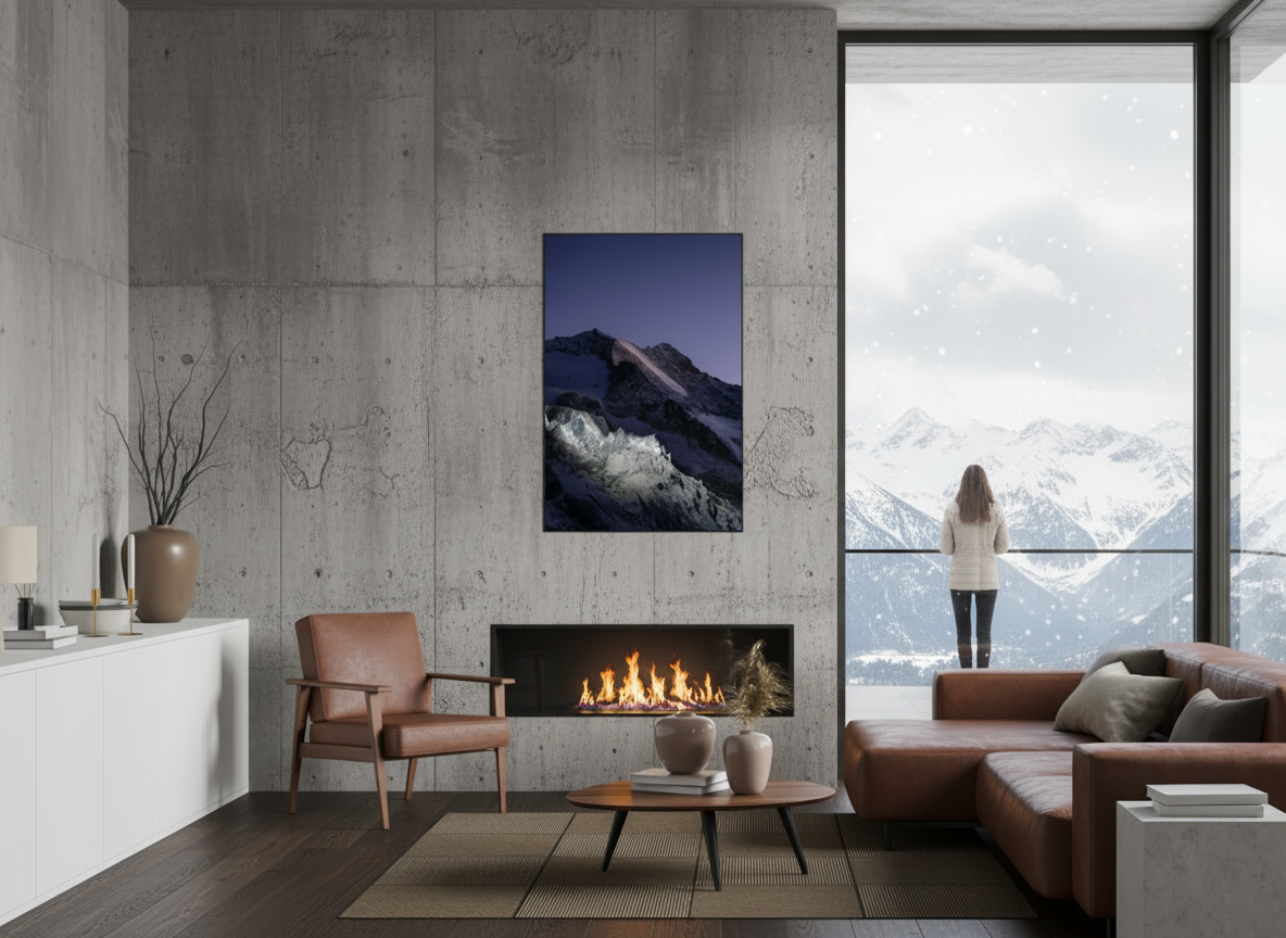 80 x 120 cm, verre acrylique 2mm sur cadre aluminum black 25 mm La blessure du blanc, glacier de Moiry, 2025
