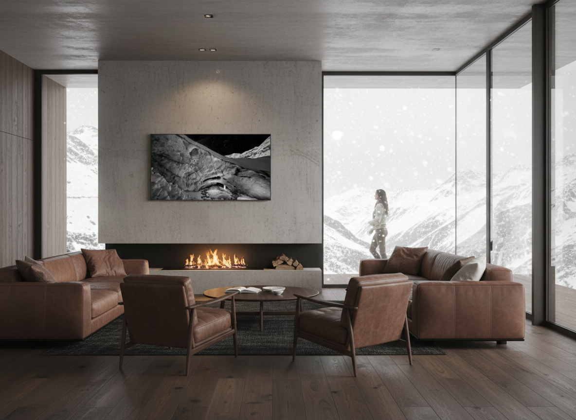 163.8 x 90 cm, verre acrylique 2mm sur cadre aluminum black 25 mm La dent du géant, Zinal, 2024