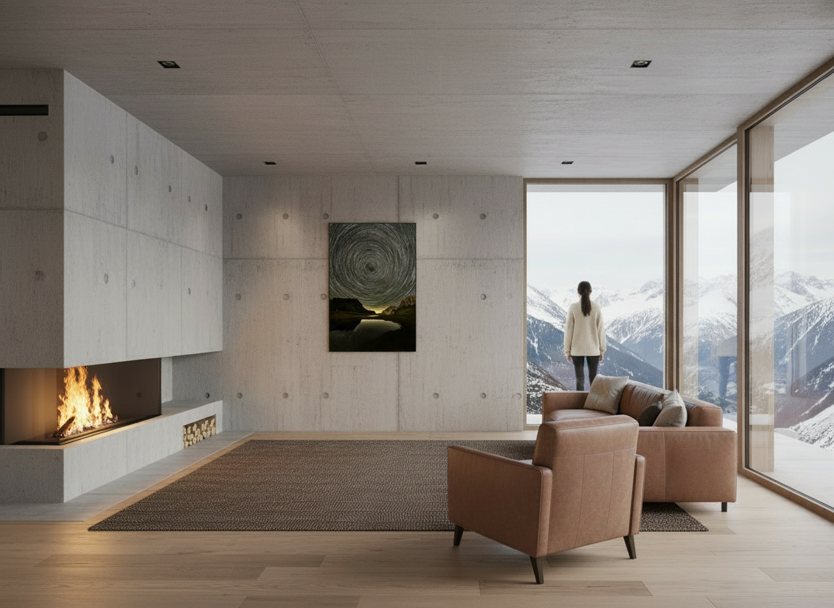 80 x 120 cm, verre acrylique 2mm sur cadre aluminum black 25 mm Rosace d’étoiles au-dessus du Col de Sanetsch, 2025