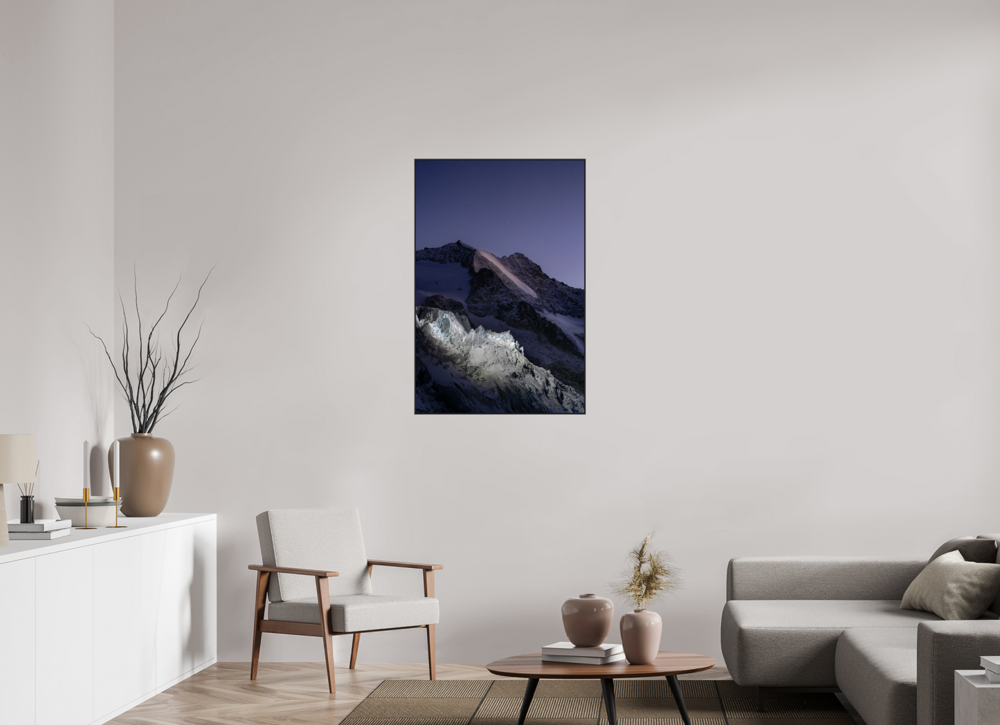 70 x 105 cm, verre acrylique 2mm sur cadre aluminum black 25 mm La blessure du blanc, glacier de Moiry, 2025