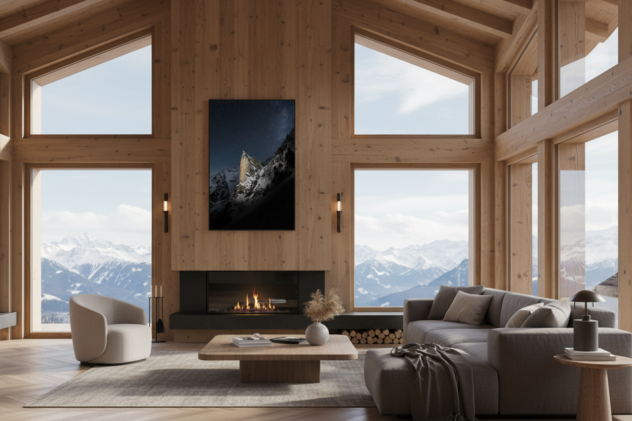 60 x 90 cm, verre acrylique 2mm sur cadre aluminum black 25 mm Voie lactée sur le Massif du Portalet, 2025