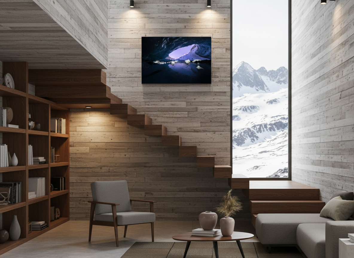 90 x 60 cm, verre acrylique 2mm sur cadre aluminum black 25 mm Eclats, Zinal, 2023