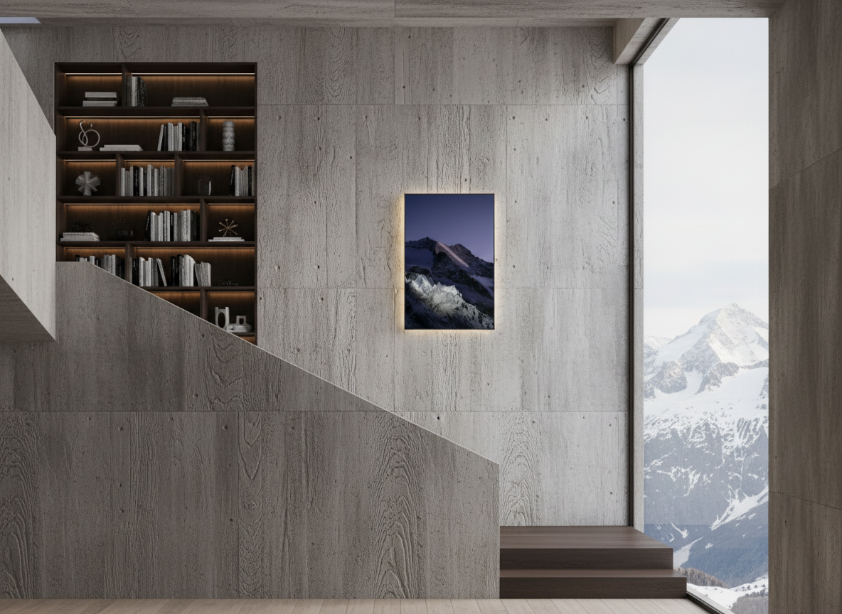 60 x 90 cm, verre acrylique 2mm sur cadre aluminum black 25 mm La blessure du blanc, glacier de Moiry, 2025