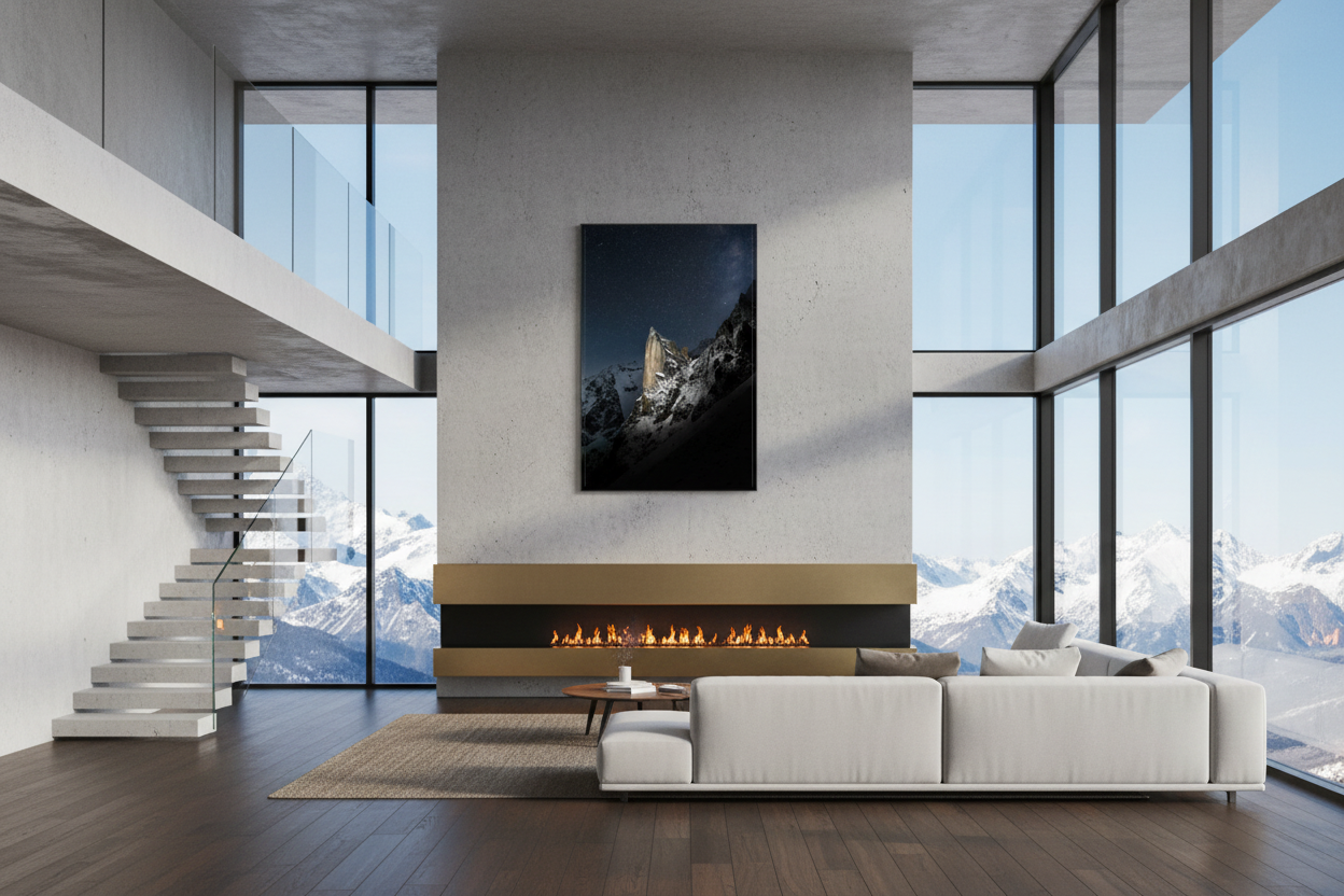 100 x 150 cm, verre acrylique 2mm sur cadre aluminum black 25 mm Voie lactée sur le Massif du Portalet, 2025