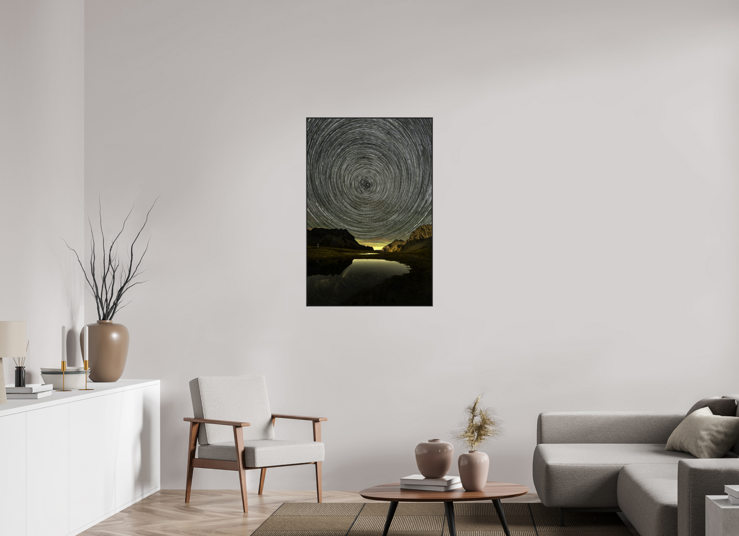 70 x 105 cm, verre acrylique 2mm sur cadre aluminum black 25 mm Rosace d’étoiles au-dessus du Col de Sanetsch, 2025